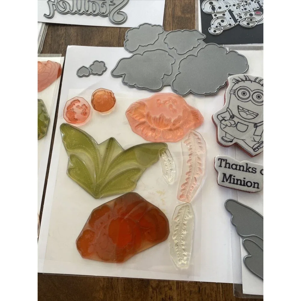 Various Rubber Stamps And Die Cuts Roses Halloween Frames Minions and More!